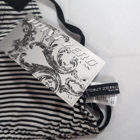 Point Zero Striped Halter Bikini Top Bathing Suit Women's 14 Black White NEW - Picture 2 of 11